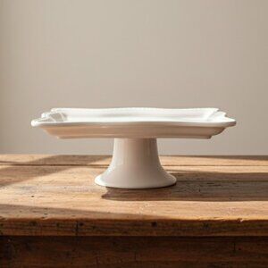 Ceriart SA Portugal White Ceramic 12" Square Pedestal Cake Stand Dessert Plate